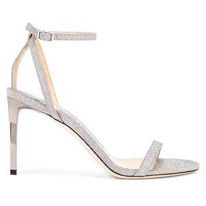 Jimmy Choo Minny 85 Fine Glitter Sandal Heels Silver Size 37 / 7